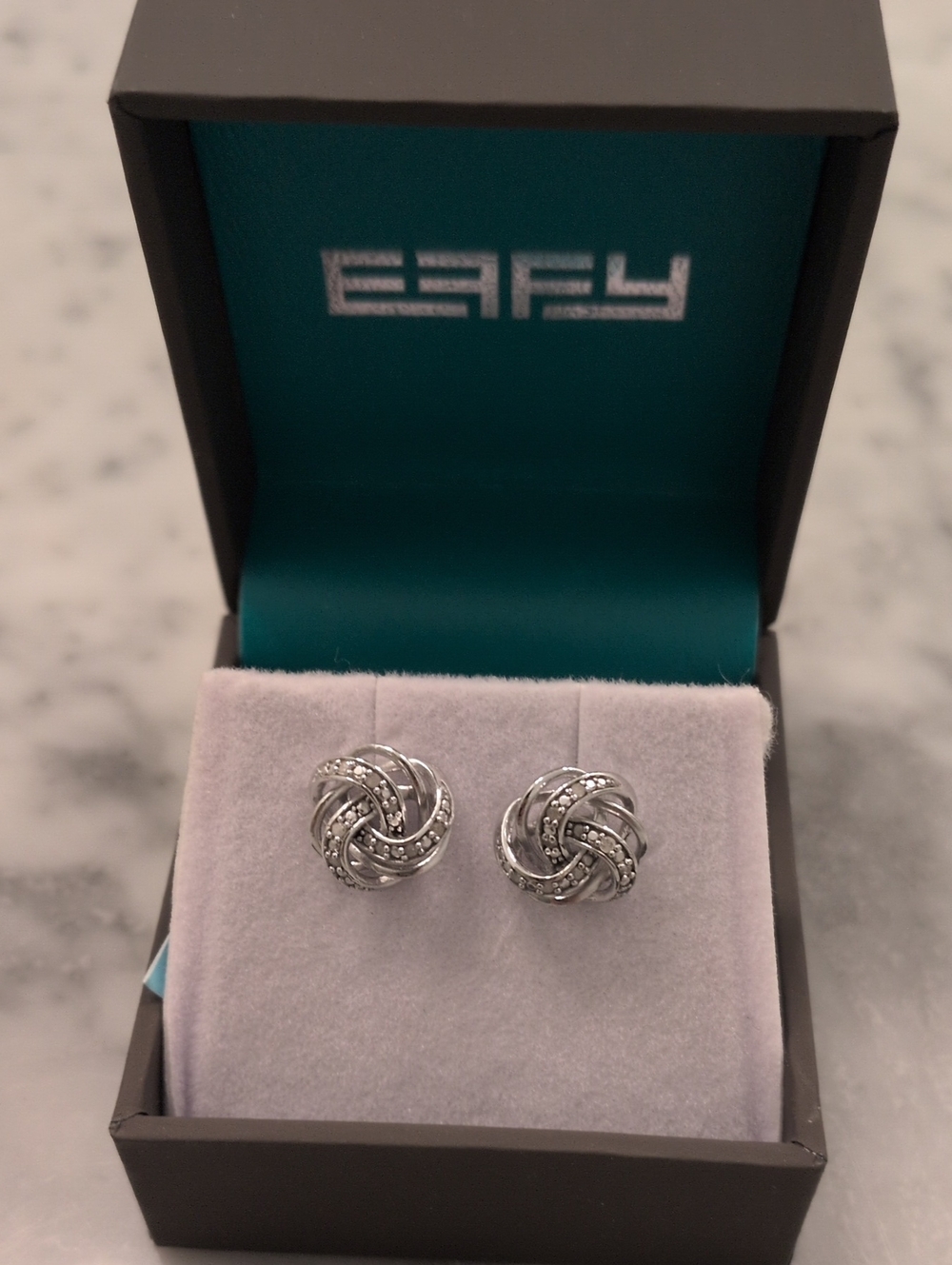 EFFY Sterling Silver Diamond Love Knot Diamond Studs
